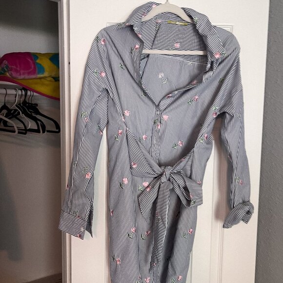 Striped floral dress embroidered- Gianni Binni Size M - Picture 1 of 3